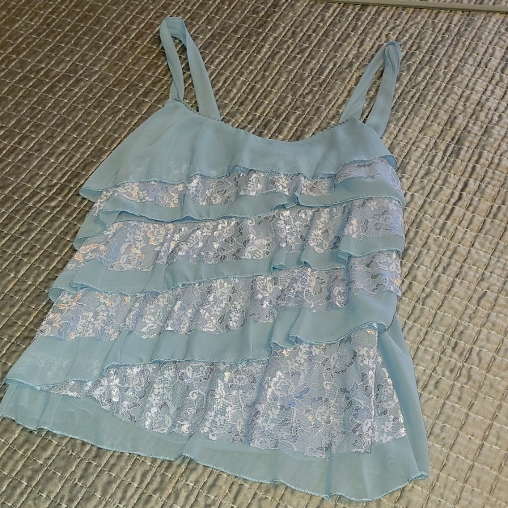 Rue 21 Blouse Soft blue ruffled & lace! XL.